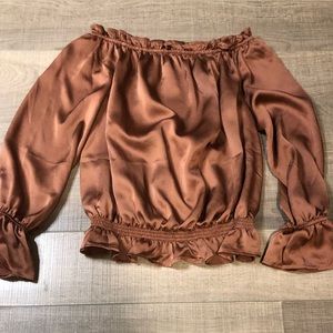 Shoulder off long sleeve top metallic crop top